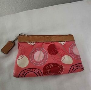 Coach Pink and Brown Circle Pattern Wristlet